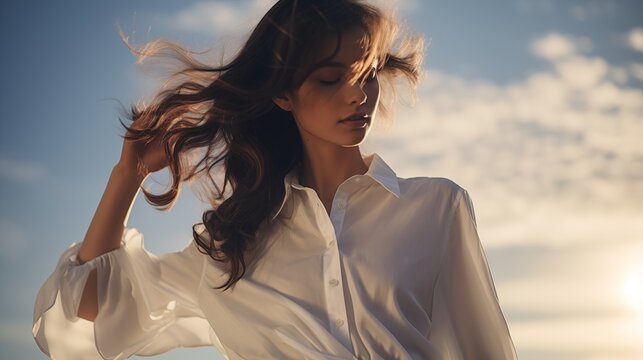 A button-up shirt gently ruffled by a passing breeze, creating dynamic movement