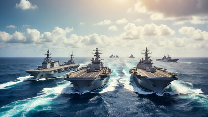 Military Ships at Sea Navy Vessels in the Pacific - obrazy, fototapety, plakaty
