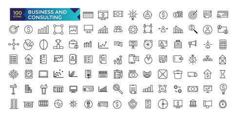 Fototapeta na wymiar Business and Consulting office line icons collection. UI icon set. Thin outline icons pack.