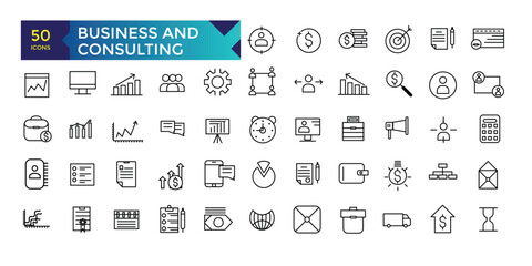 Business and Consulting office line icons collection. UI icon set. Thin outline icons pack.