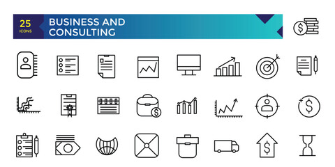Business and Consulting office line icons collection. UI icon set. Thin outline icons pack.