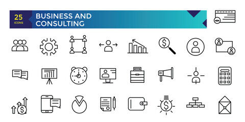 Business and Consulting office line icons collection. UI icon set. Thin outline icons pack.