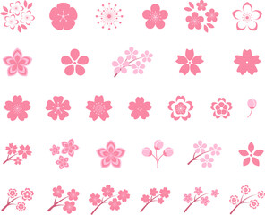Pink cherry blossoms branch icon. Japanese Sakura flower. Cherry branch with pink sakura. Flowers, plants, spring, cute, etc. Vector. 