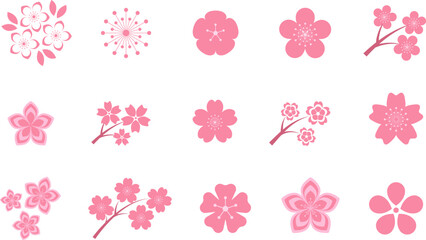 Fototapeta na wymiar Pink cherry blossoms branch icon. Japanese Sakura flower. Cherry branch with pink sakura. Flowers, plants, spring, cute, etc. Vector. 