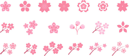 Pink cherry blossoms branch icon. Japanese Sakura flower. Cherry branch with pink sakura. Flowers, plants, spring, cute, etc. Vector.  © Volodymyr