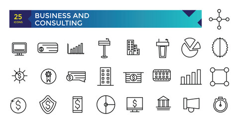 Business and Consulting office line icons collection. UI icon set. Thin outline icons pack.