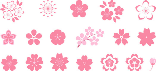 Pink cherry blossoms branch icon. Japanese Sakura flower. Cherry branch with pink sakura. Flowers, plants, spring, cute, etc. Vector. 