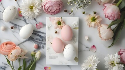 Easter eggs with a greeting card background