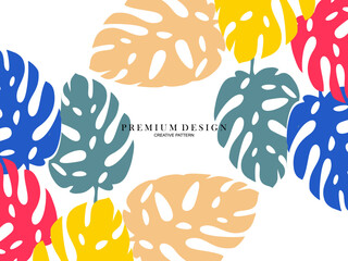 Abstract illustration with monstera leaves, colorful design, summer background, banner, banner, website, etc.