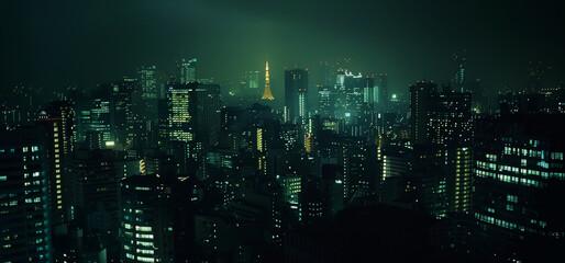 Nocturnal Metropolis: City Lights Shrouded in Midnight Mystery. Generative AI.