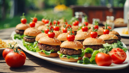 Mini burgers on the plate Small burgers with meat - Powered by Adobe
