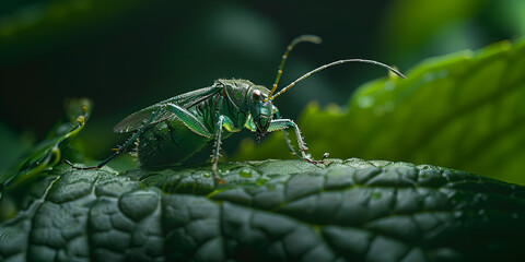 Grasshopper Perched  Green Insect Resting on Leaf