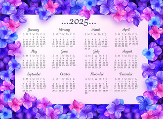 2025 Calendar Hydrangea Flowers January to December