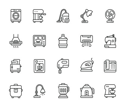 Household line icon set isolated on transparent background