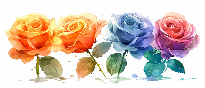 Colorful Roses on isolated background for Gay pride or Valentine's day.