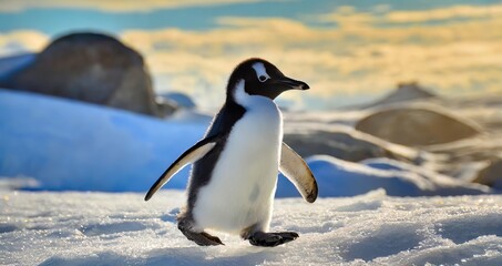 Obraz premium Realistic Image of Penguin in the Icey ,Cute Baby Penguin