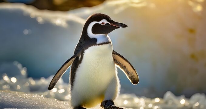 Realistic Image of Penguin in the Icey ,Cute Baby Penguin