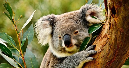 A cute Koala in the Green Environment ,Sleepy Koala , Cute Koala