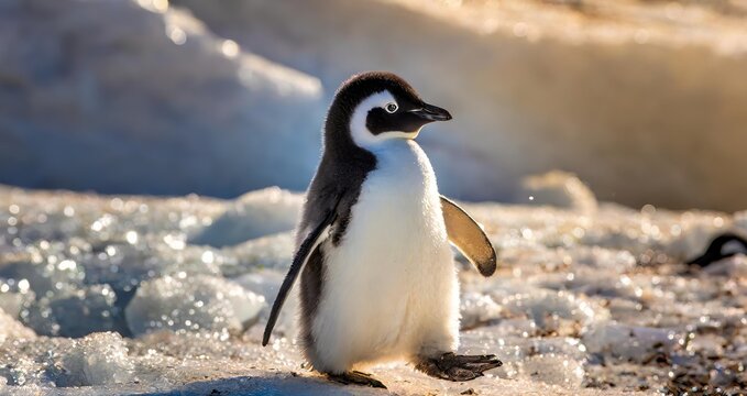 Realistic Image of Penguin in the Icey ,Cute Baby Penguin