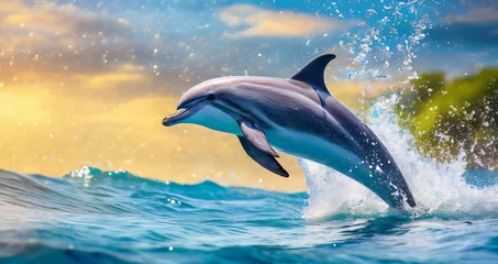 Schilderijen op glas Dolphin Vivid Image in The Ocean , Ocean Vibrant Contrast , Dolphin © Prashant