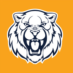 Vector tiger in black and white shades on a bright orange background.