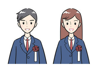 Fototapeta premium 胸にコサージュを付けた制服姿の男子高校生・女子高生セット
