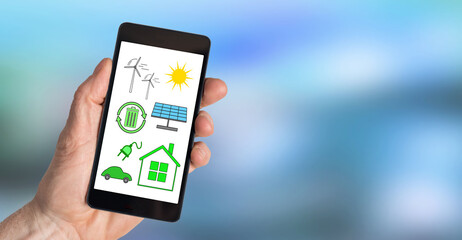 Fototapeta na wymiar Clean energy concept on a smartphone