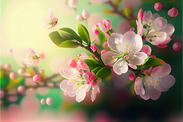 Spring out cherry blossoms background, ai render.