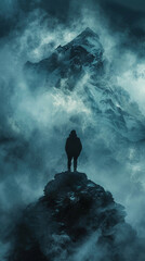 Dark skies, natural landscapes, a traveler seeks celestial freedom