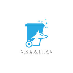 wheeled waste container Dog, fox or wolf logo design template - obrazy, fototapety, plakaty