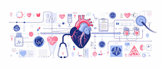 Fototapeta na wymiar Future of cardiology and eharth healthcare diagram. AI generated