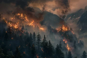 Zelfklevend Fotobehang Burning Forest in The Mountains © Hungarian