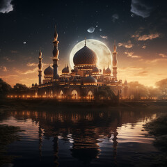 Fototapeta premium Illustration of amazing architecture design of muslim mosque concept, ramadan 