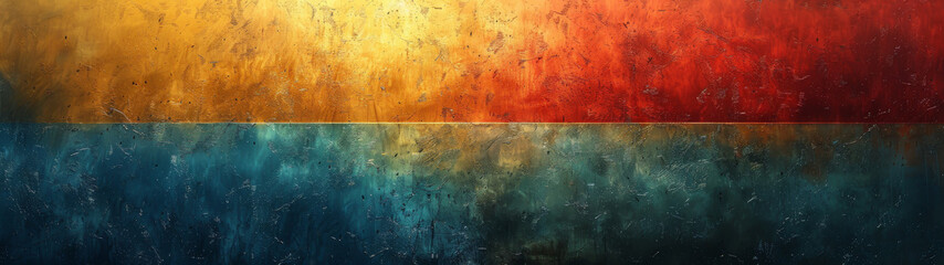 Abstract Painting of a Red, Yellow, and Blue Ocean