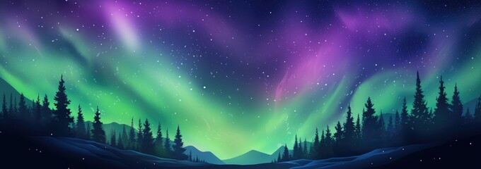 A night sky with the Aurora Borealis, displaying a dance of green and purple lights, for a magical and awe-inspiring abstract background - obrazy, fototapety, plakaty