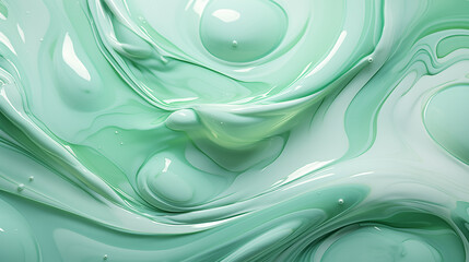 Bright abstract background. Flow of mint color paint with bubbles and lumps. Mint colored liquid. AI generative