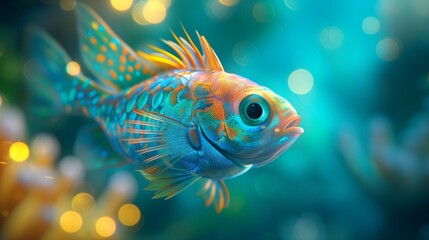 Naklejka premium Colorful Mandarinfish Displaying Vibrant Patterns in a Dreamy Seascape