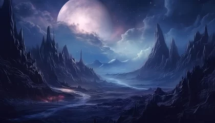 Poster Fantasie landschap futuristic fantasy night landscape
