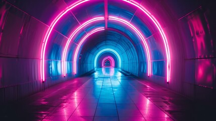 Vibrant Neon Light Tunnel in Pink and Blue, Abstract Futuristic Design