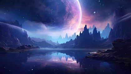 Poster de jardin Paysage fantastique futuristic fantasy night landscape