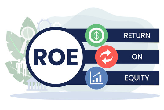 ROE - return on equity business concept background. vector illustration concept with keywords and icons. lettering illustration with icons for web banner, flyer, landing page