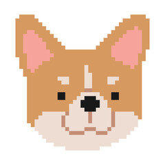 Obraz premium Welsh Corgi Head Pixel 1 cute on a white background, vector illustration. 