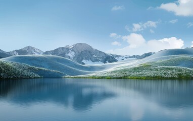A magical panorama landscape with a lake in the mountains 