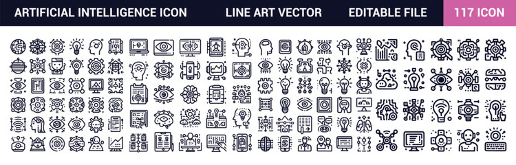 Artificial Intelligence Line art Icons set. Editable Stroke Vector Icon Set Collection.