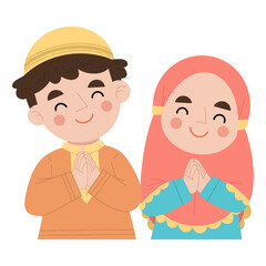 Vector illustration of Muslims greeting Eid al-Fitr