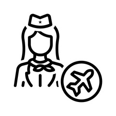 Vector black line icon for Flight attendant