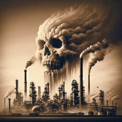 Toxic Warning: Industrial Skull in Sepia Smoke