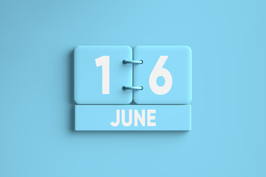 Blue Calendar with June 16 Fathers Day of the year 2024 on blue background.