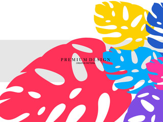 Abstract illustration with monstera leaves, colorful design, summer background, banner, banner, website, etc.