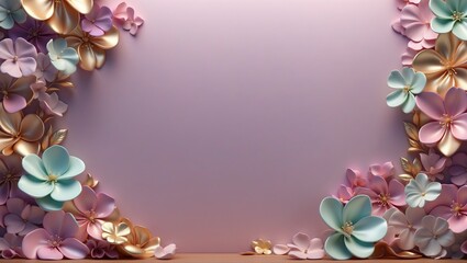 Obraz premium Floral Corner on Purple Gradient - Modern Elegance Concept for Fashion and Home Decor, Perfect for Stylish Fabric Designs and Editorial Layouts with Ample Copy Space